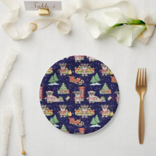 Kids Christmas Cute Festive Animals Bear Paper Plate