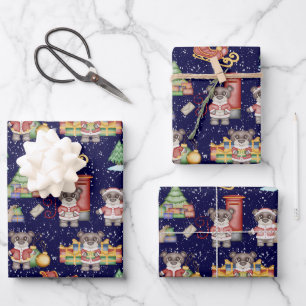 Kids Christmas Cute Festive Animals Bear Wrapping Paper Sheet
