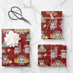 Kids Christmas Cute Festive Animals Bear Wrapping Paper Sheet