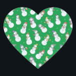 Kids Christmas Cute Snowman in Hats Heart Sticker<br><div class="desc">Personalise this sticker with your return address, name, or Christmas wish. Create a beautiful Christmas holiday gift for everyone you love. This artist-designed Xmas pattern is perfect to use for a Christmas party at home, but can also be used for a corporate holiday party. This cute design features white snowmen...</div>