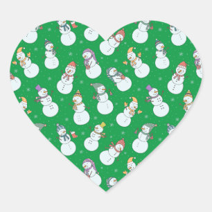 Kids Christmas Cute Snowman in Hats Heart Sticker