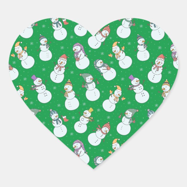 Kids Christmas Cute Snowman in Hats Heart Sticker (Front)