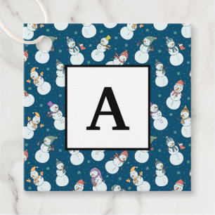 Kids Christmas Cute Snowman in Hats Initial Favour Tags