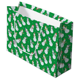 Kids Christmas Cute Snowman in Hats Large Gift Bag