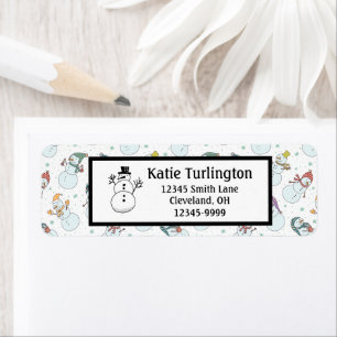 Kids Christmas Cute Snowman in Hats Return Address