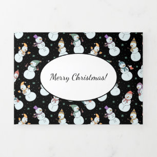 Kids Christmas Cute Snowman in Hats Tri-Fold Holiday Card