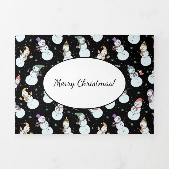 Kids Christmas Cute Snowman in Hats Tri-Fold Holiday Card (Cover)