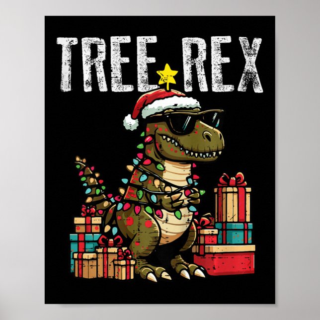 Kids Christmas Dinosaur Tree Rex Xmas Trex Toddler Poster (Front)