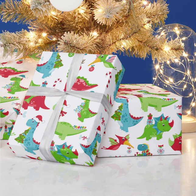 Kids Christmas Dinosaurs  Wrapping Paper (Holidays)