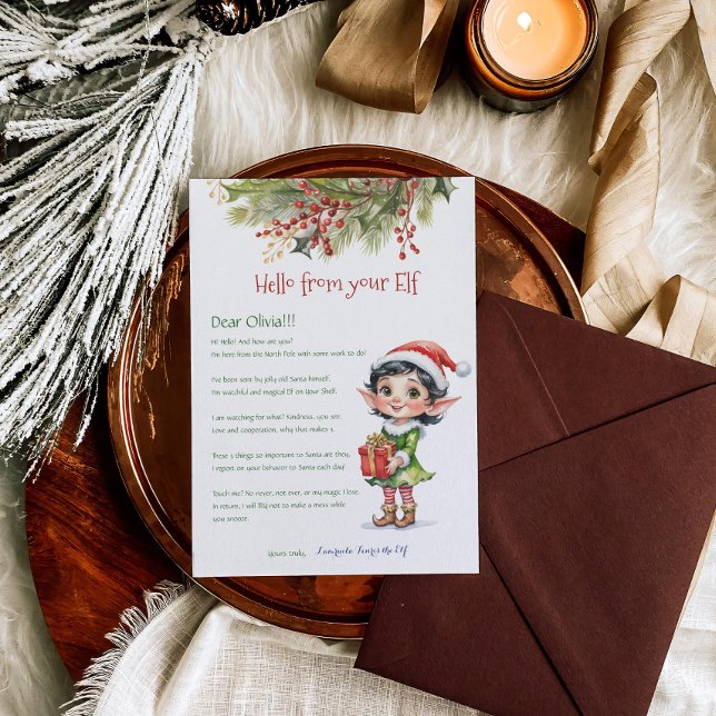 Kids Christmas Elf Girl Hello Letter Invitation (Creator Uploaded)