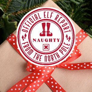 Kids Christmas Elf Naughty Classic Round Sticker