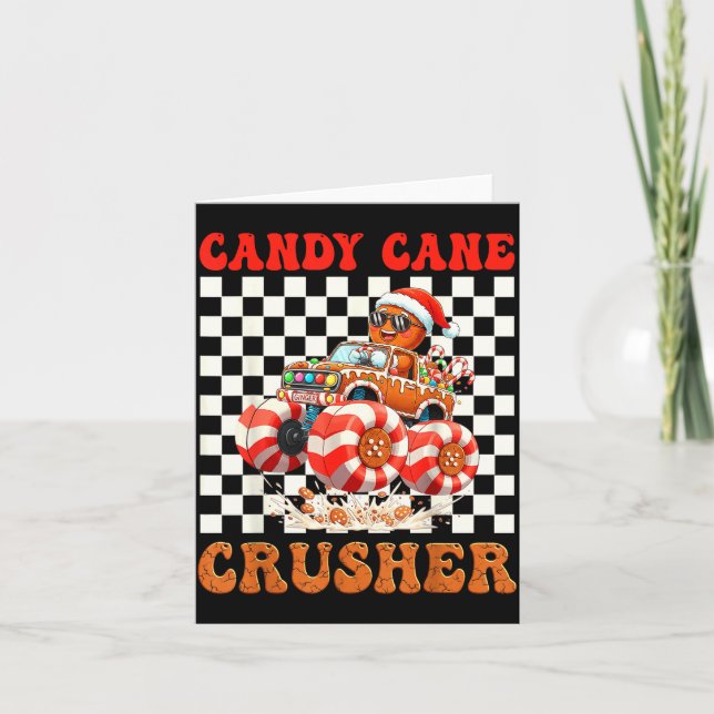 Kids Christmas Gingerbread Candy Cane Crusher Mons Card (Front)