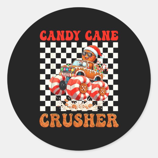 Kids Christmas Gingerbread Candy Cane Crusher Mons Classic Round Sticker (Front)