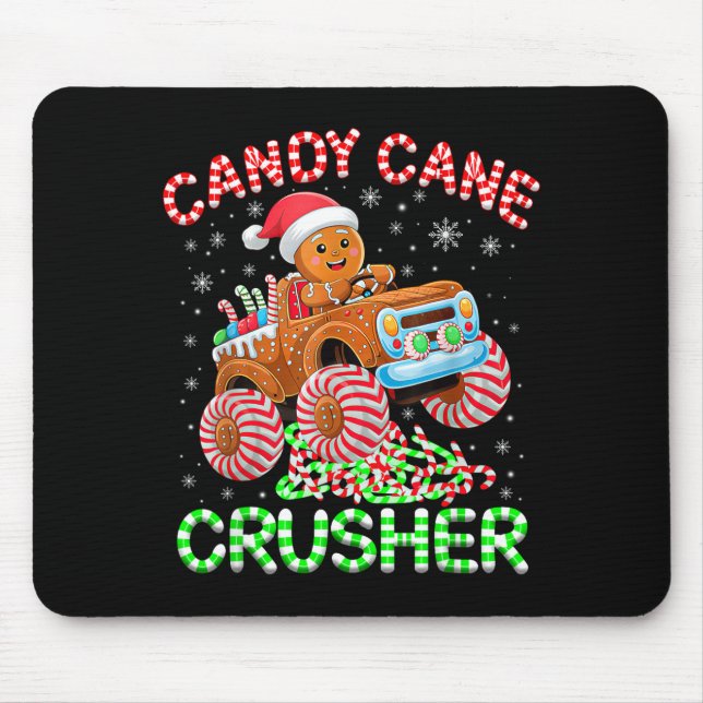Kids Christmas Gingerbread Candy Cane Crusher Mons Mouse Mat (Front)
