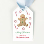 Kids Christmas Gingerbread Man Candy Canes Gift Tags<br><div class="desc">Fun holidays gift tag design featuring a gingerbread man and red and white peppermint candies,  handpainted by me in watercolors before being scanned into digital form. The reverse side is a red and white "peppermint stripes" pattern made digitally by me.</div>