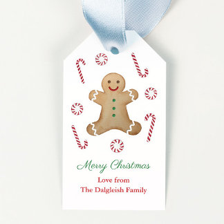 Kids Christmas Gingerbread Man Candy Canes Gift Tags