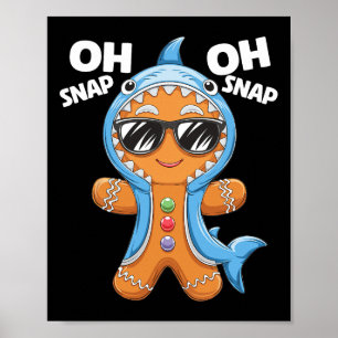 Kids Christmas Gingerbread Man Cookie Shark Oh Sna Poster