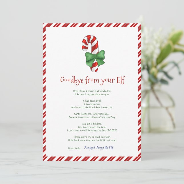 Kids Christmas Girl Boy Elf Goodbye Letter Invitation (Standing Front)