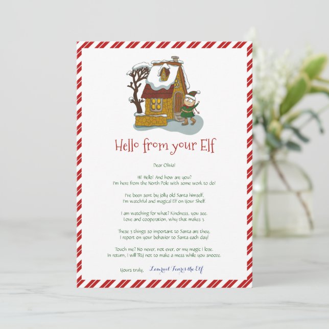 Kids Christmas Girl Elf Hello Letter Invitation (Standing Front)