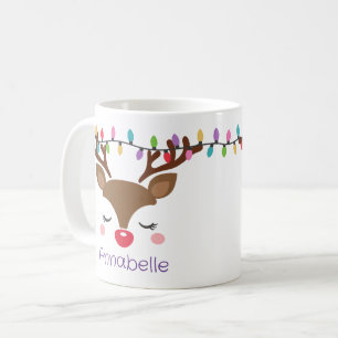 Kid's Christmas Girl Reindeer Personalised Mug