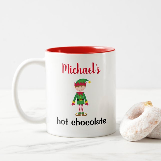 Kids Christmas Hot Chocolate Personalised Two-Tone Coffee Mug (With Donut)