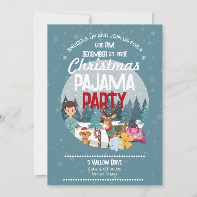 Kids Christmas Pajama Party Sleepover Holiday RSVP Invitation (Front)