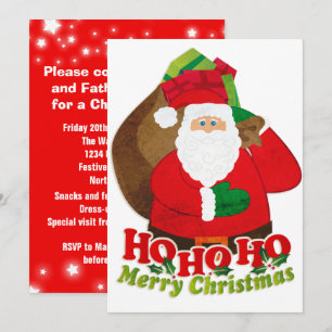 Kids Christmas party invitation Santa red & green