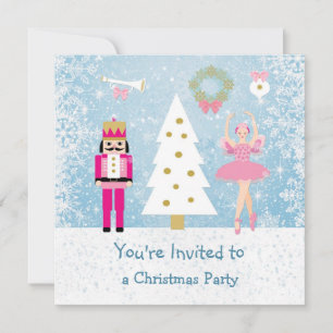 Kids Christmas Party - tree, ballerina, Nutcracker Invitation