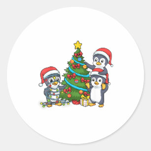 Kids Christmas Penguin Christmas Tree Lights Baubl Classic Round Sticker