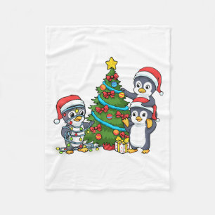 Kids Christmas Penguin Christmas Tree Lights Baubl Fleece Blanket