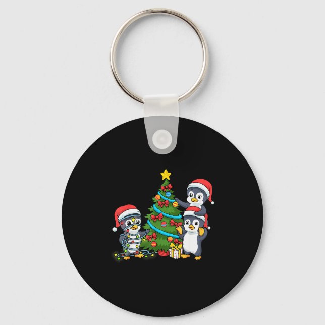 Kids Christmas Penguin Christmas Tree Lights Baubl Key Ring (Front)