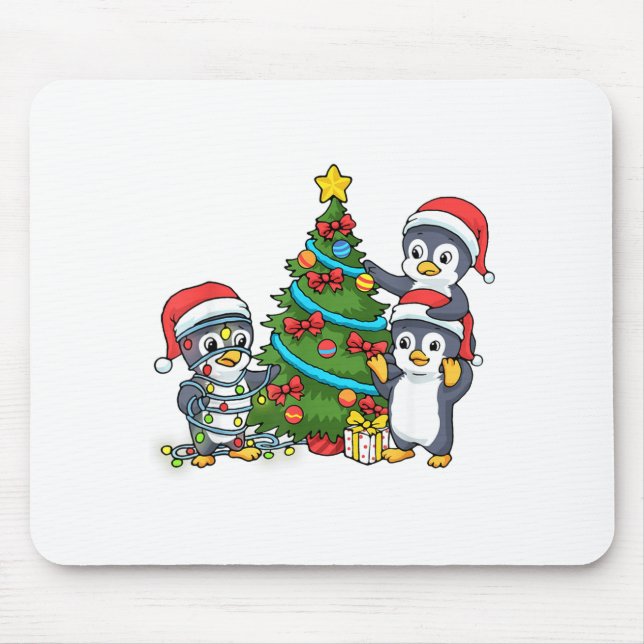 Kids Christmas Penguin Christmas Tree Lights Baubl Mouse Mat (Front)