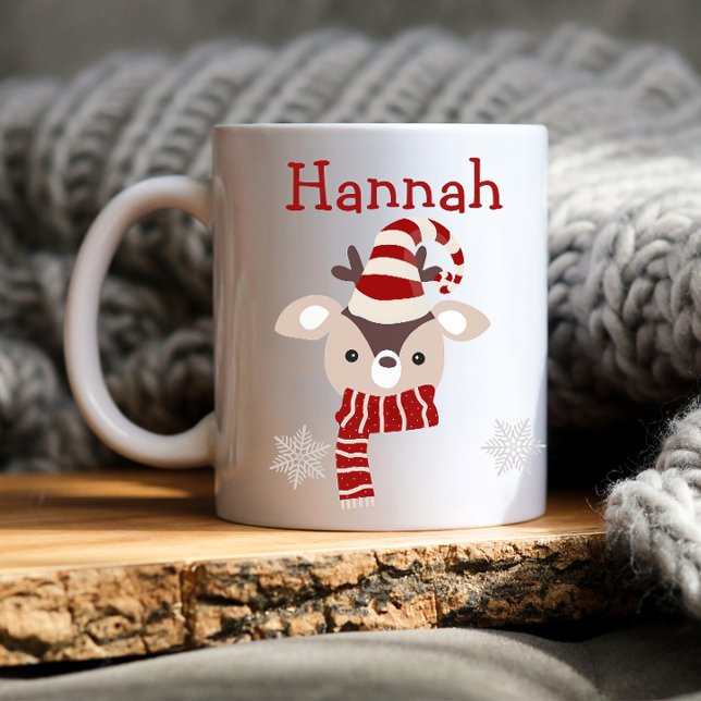 Kid's Christmas Personalised Mug (personalized kids mug, kids christmas mug, kids cute mug, kids cute christmas mug, reindeer hat )