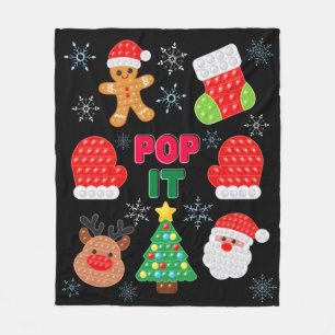 Kids Christmas Pop It Santa Reindeer Fidget Fleece Blanket