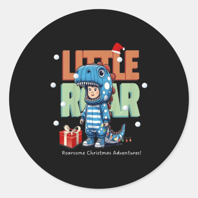 Kids Christmas Roar Dinosaur Kids Boys Xmas Gift  Classic Round Sticker (Front)