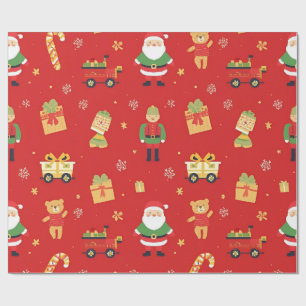Kids Christmas Santa & Toys  30 in by 30 ft Wrapping Paper