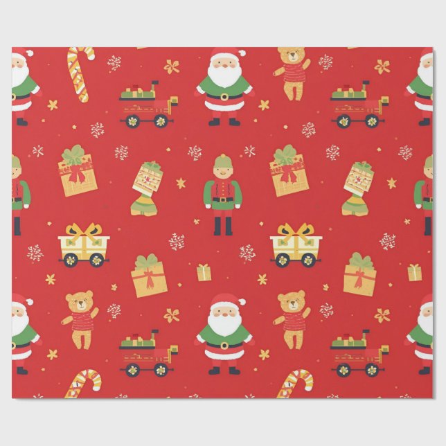 Kids Christmas Santa & Toys  30 in by 30 ft Wrapping Paper (Flat)