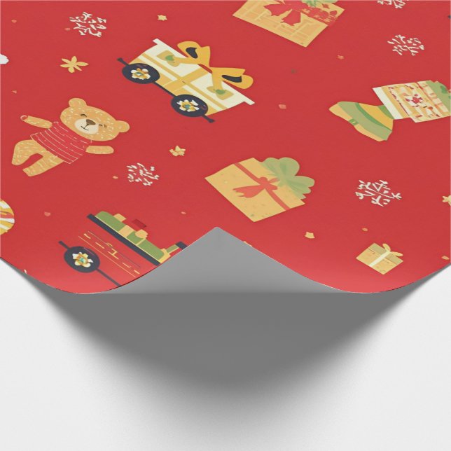 Kids Christmas Santa & Toys  30 in by 6 ft Wrapping Paper (Corner)