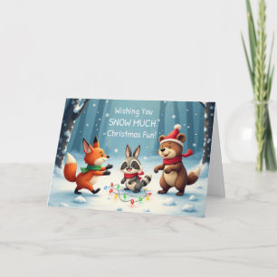 Kids Christmas Snow Much Fun with Woodland Animals Card