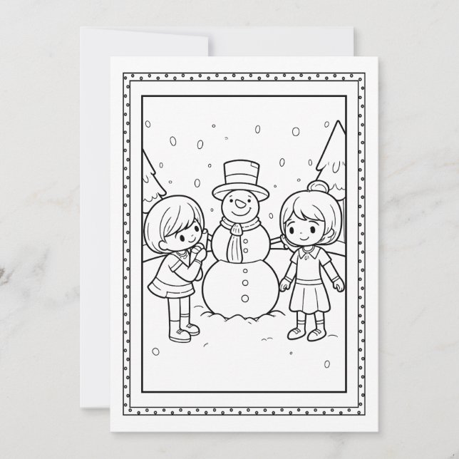 Kids Christmas Snowman Colouring Flat Note Card (Front)