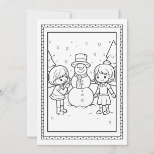 Kids Christmas Snowman Colouring Flat Note Card