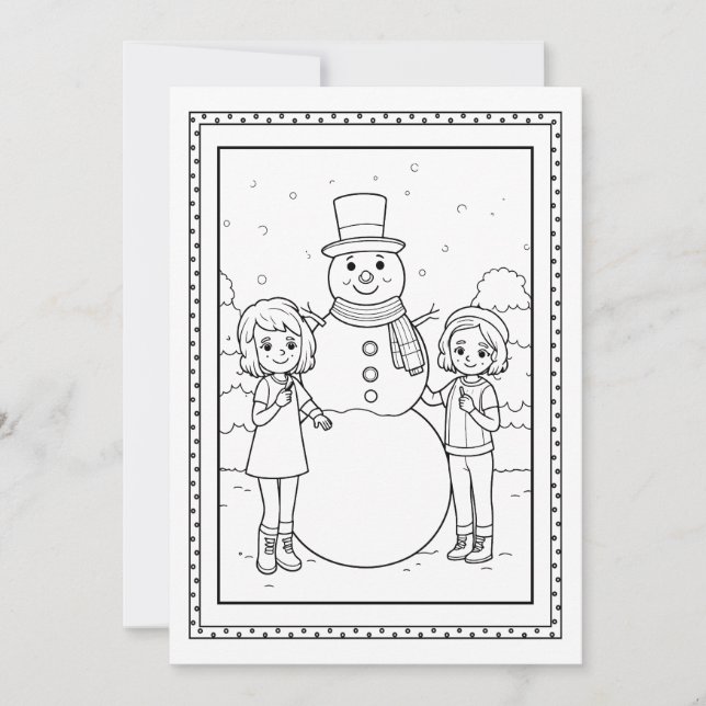 Kids Christmas Snowman Colouring Flat Note Card (Front)