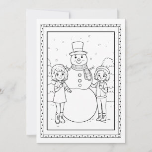 Kids Christmas Snowman Colouring Flat Note Card