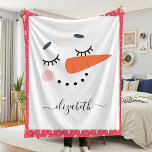 Kids Christmas Snowman Personalised Name Fleece Blanket<br><div class="desc">This custom snowman blanket makes the perfect personalised Christmas gift. It features a cute snowman face with your name bordered with sketched holiday pines. This blanket is perfect for your children,  grandkids or friends or give as a secret Santa gift.</div>