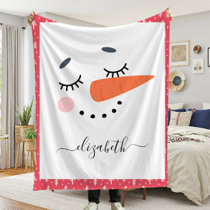 Kids Christmas Snowman Personalised Name Fleece Blanket