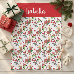 Kids Christmas Snowman Reindeer Personalised Fleece Blanket