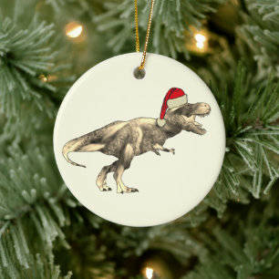 Kids Christmas T-Rex Dinosaur Santa Ceramic Tree Decoration