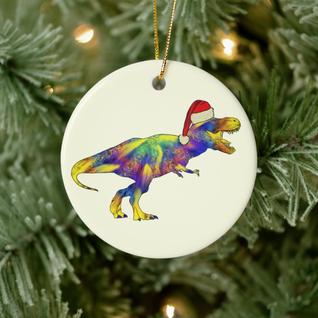 Kids Christmas T-Rex Dinosaur Santa Ceramic Tree Decoration (Tree)