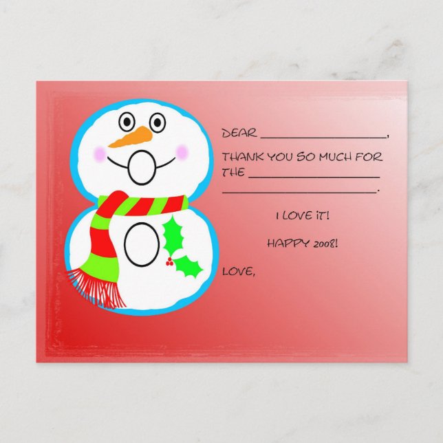 Kids Christmas Thank You Post Card (Front)