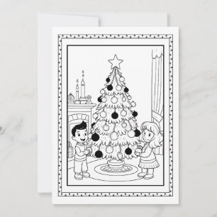 Kids Christmas Tree Colouring Flat Note Card
